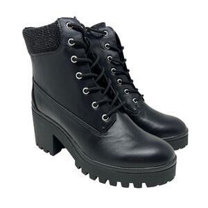 Wild Pair Black Faux Leather Lace Up Combat Boots 8.5 Grunge Punk Emo